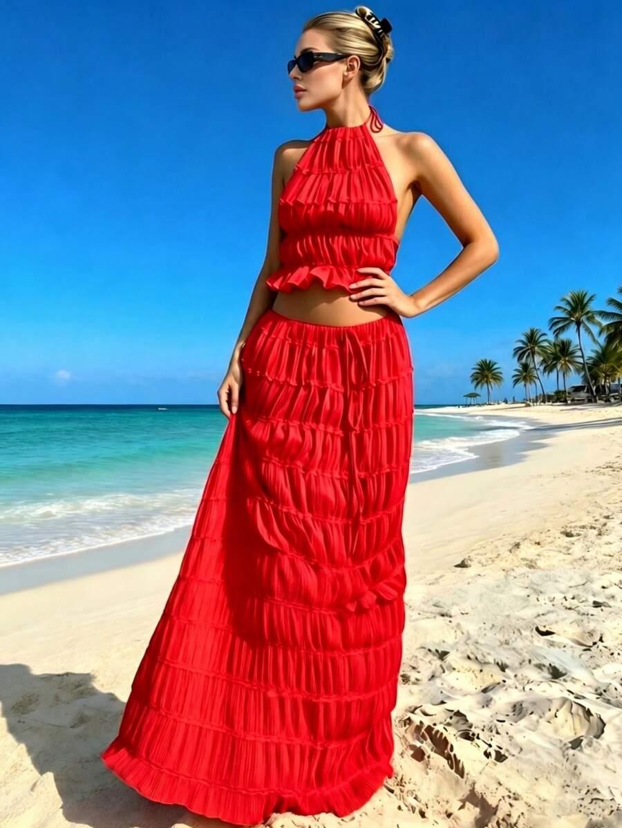 SHEIN CZERWONY TOP ODKRYTE PLECY S06__S