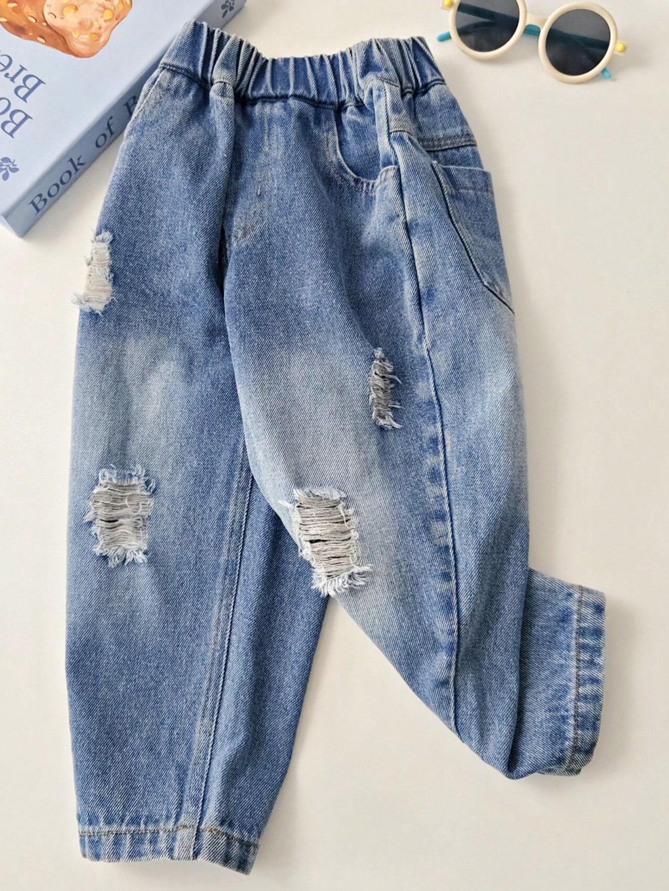 SHEIN SPODNIE JEANS PRZETARCIA S06__116-122