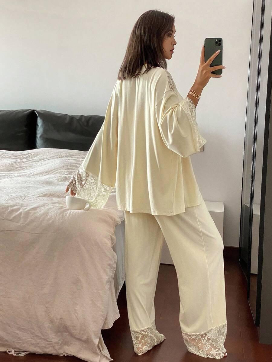 SHEIN KOMPLET BLUZKA SPODNIE SZLAFROK S06__L