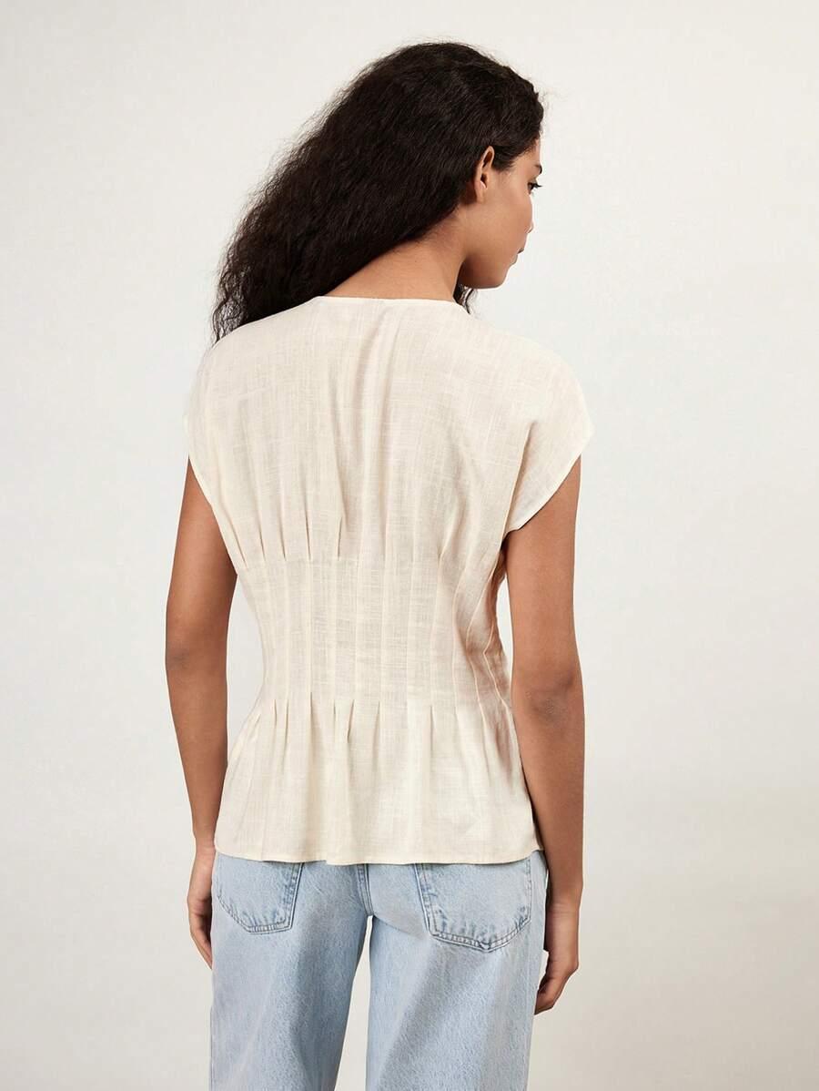 SHEIN BEŻOWA BLUZKA WIĄZANIE S06__L