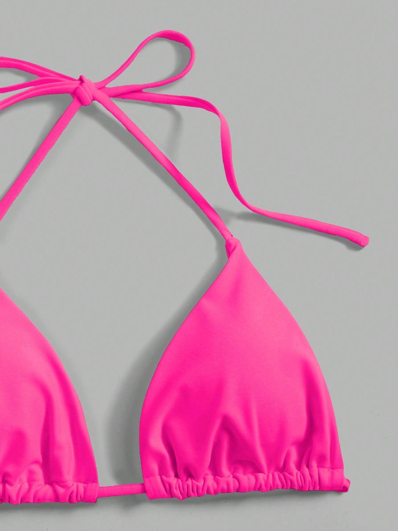 SHEIN RÓŻOWY KOMPLET BIKINI STRINGI S09__S