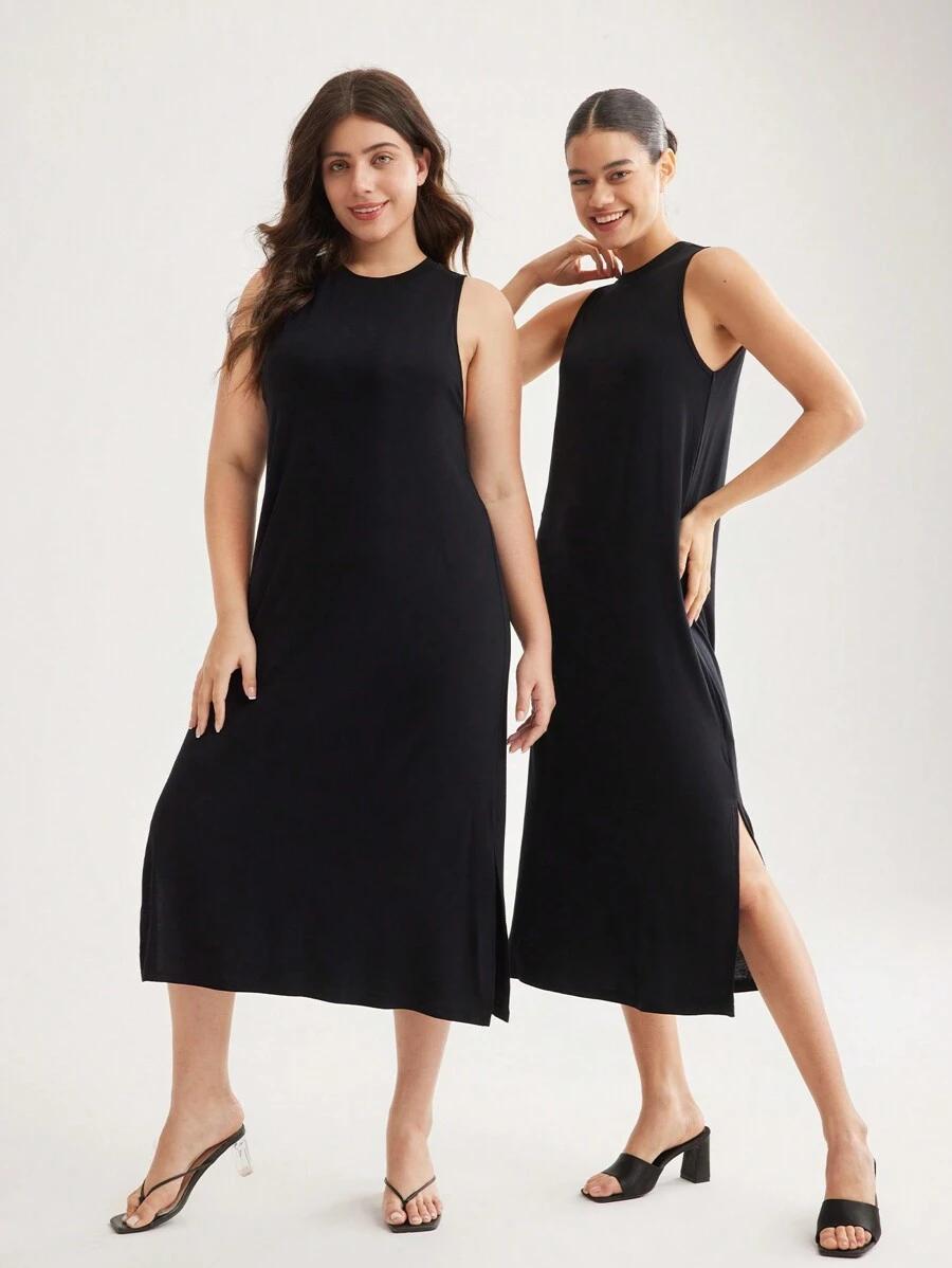 SHEIN CZARA SUKIENKA MIDI BEZ RĘKAWÓW S06__L