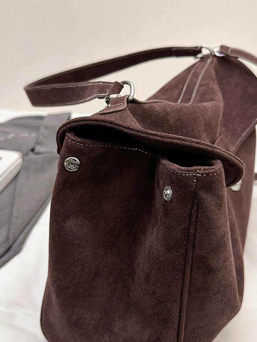 SHEIN BRĄZOWA TOREBKA IMITACJA ZAMSZU S07__39X24X14,5