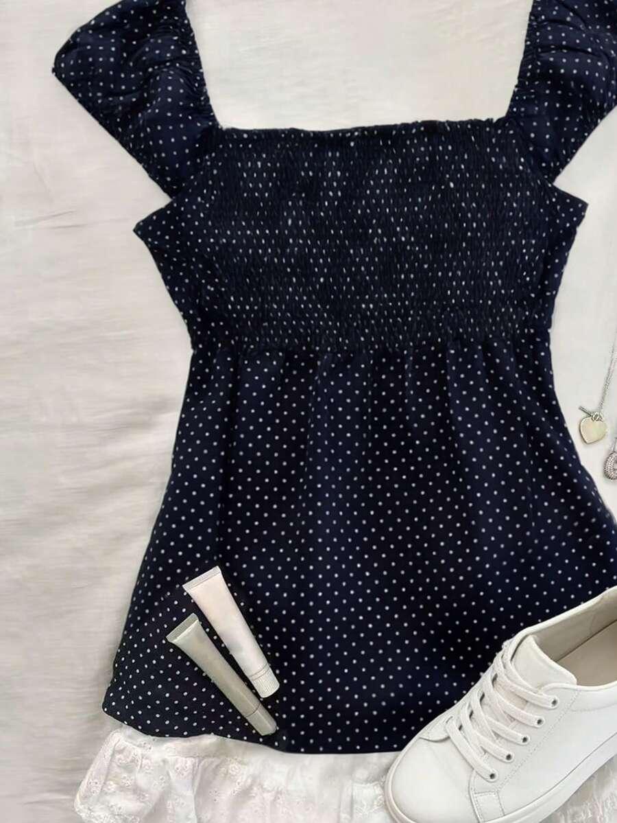 SHEIN NIEBIESKA BLUZKA GROSZKI S06__XS