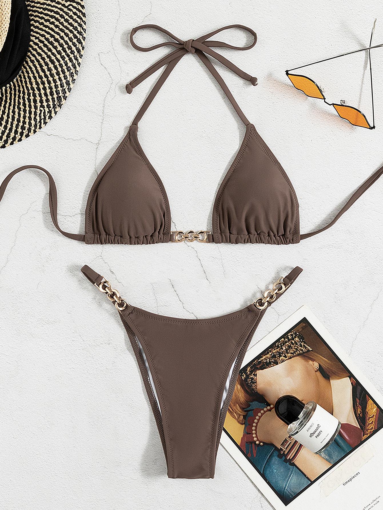 SHEIN BRĄZOWY DWUCZĘŚCIOWY STRÓJ KĄPIELOWY S09__L