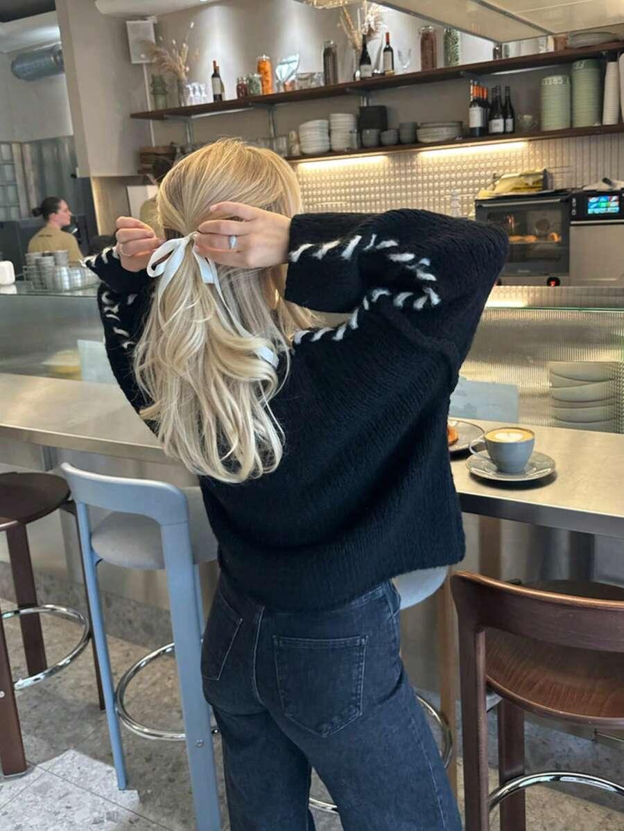 SHEIN CZARNY SWETER OKRĄGŁY DEKOLT S06__S