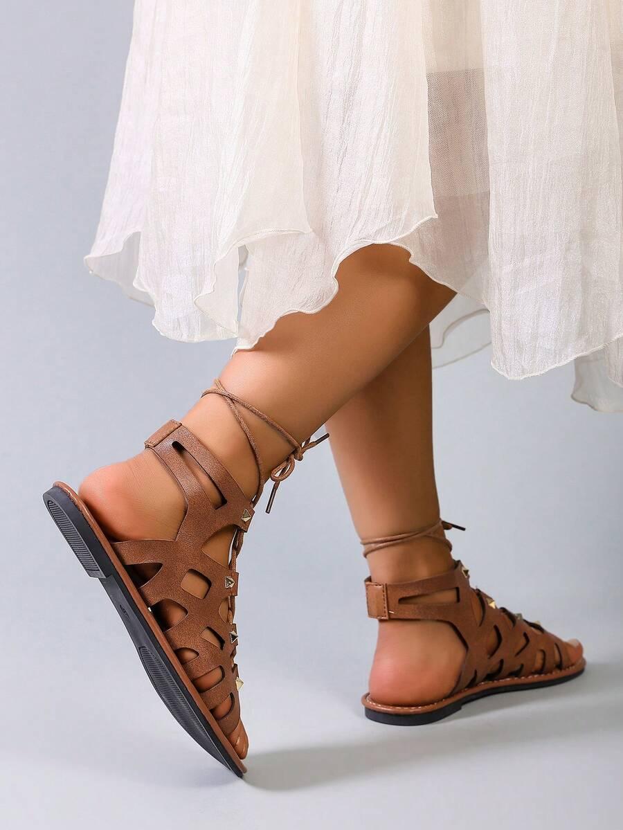 SHEIN BRĄZOWE SANDAŁY IMITACJA SKÓRY WIĄZANIE PK01__42