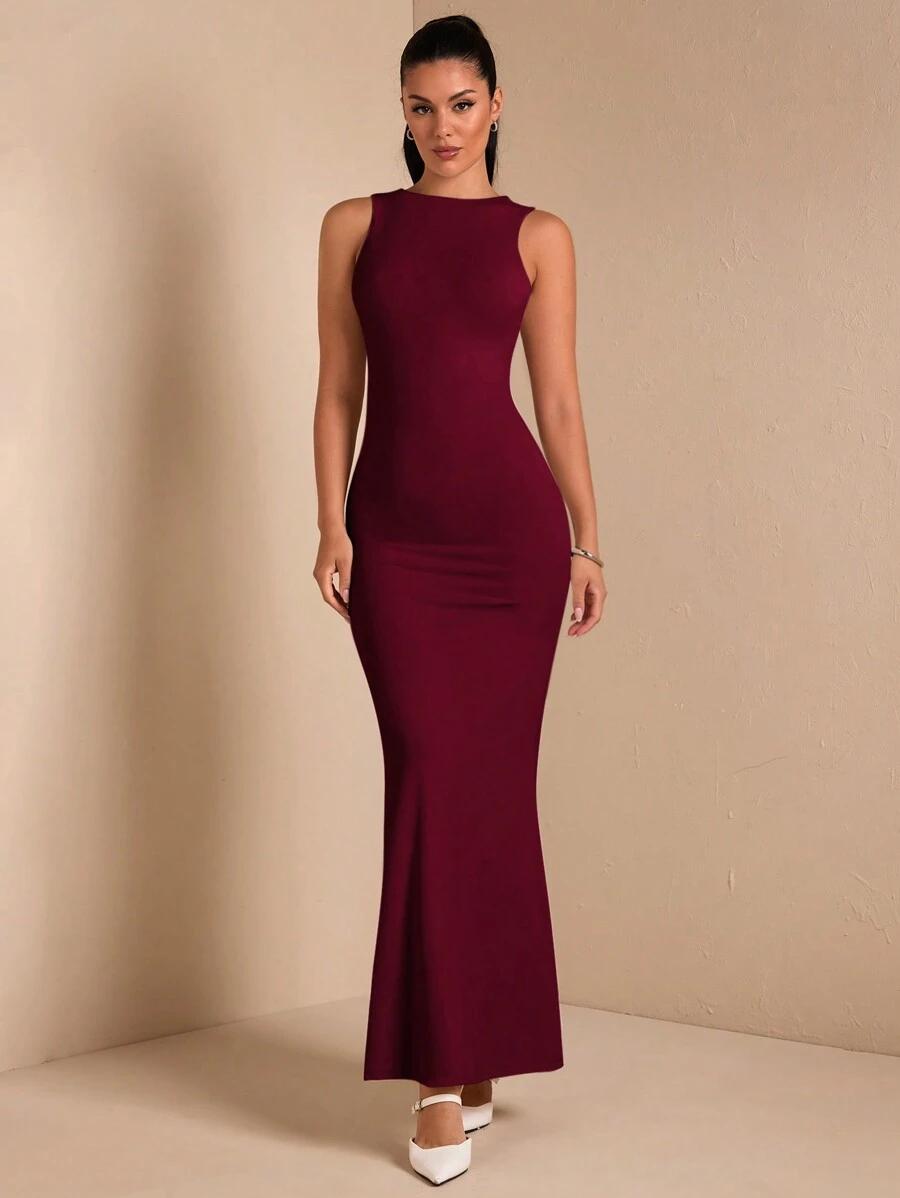 SHEIN BORDOWA MAXI SUKIENKA ODKRYTE PLECY S06__S