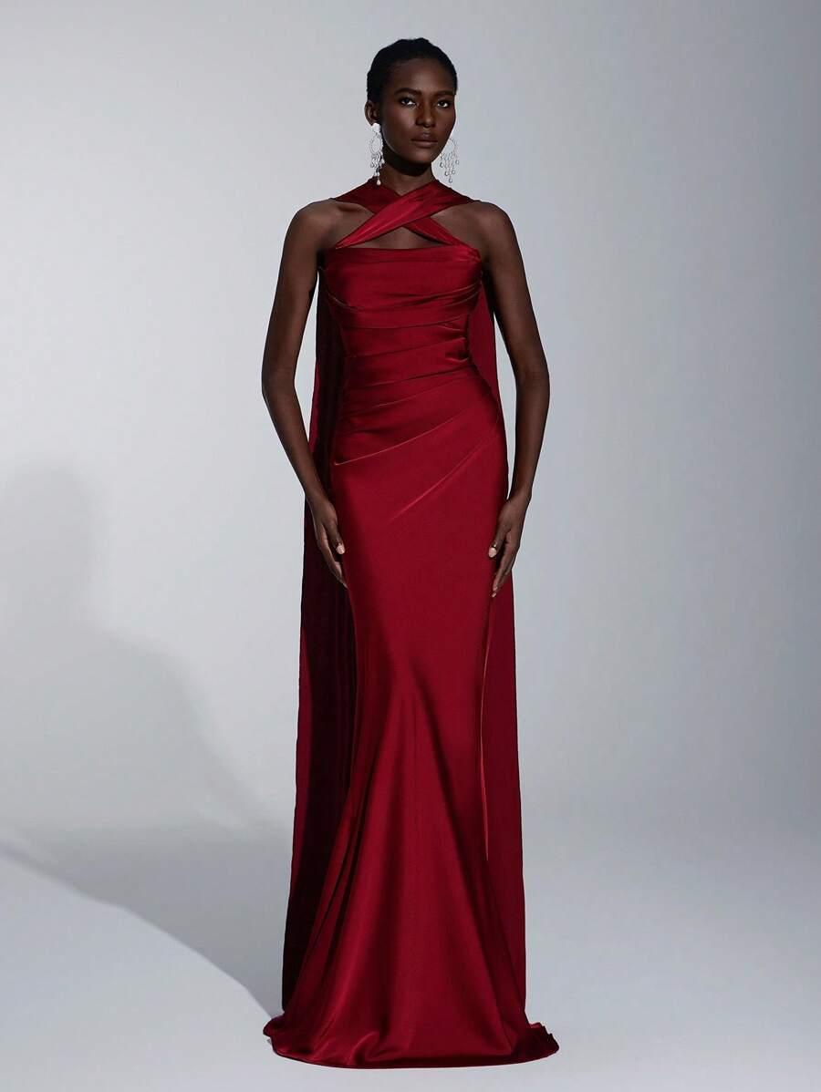 SHEIN CZERWONA SATYNOWA MAXI SUKIENKA S06__XS