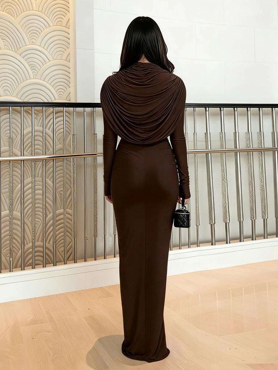 SHEIN BRĄZOWA MAXI SUKIENKA S06__L