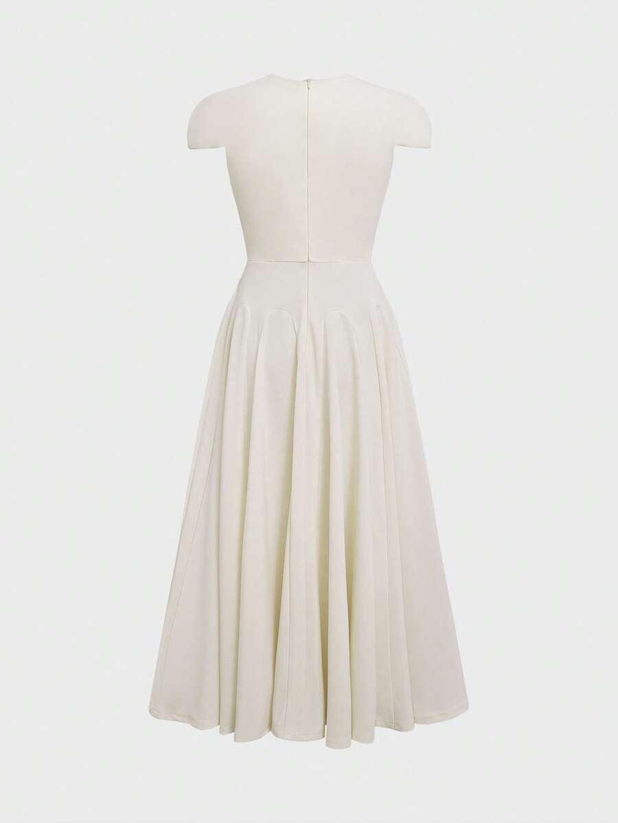 SHEIN BEŻOWA SUKIENKA KRÓTKI RĘKAW S06__XS