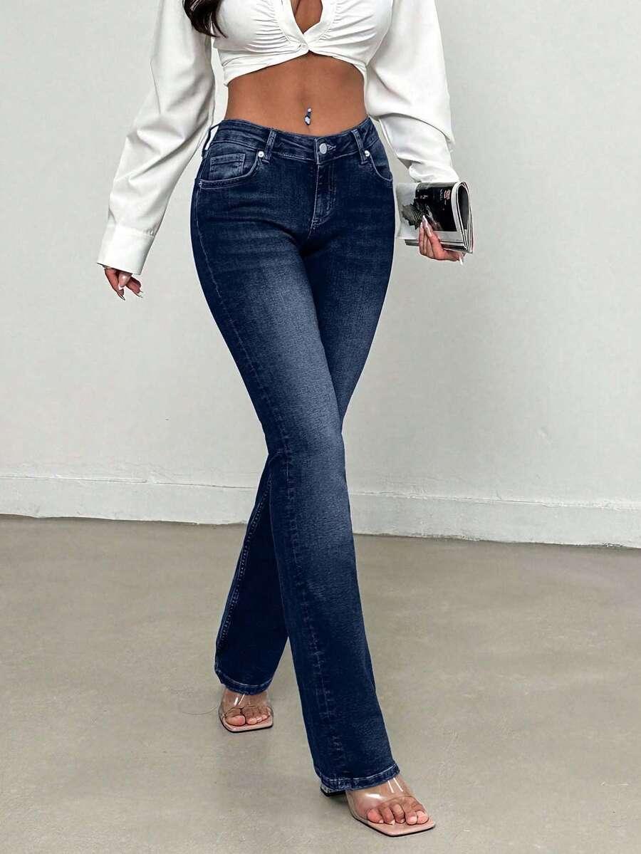 EURMUSE GRANATOWE SPODNIE JEANS S06__L