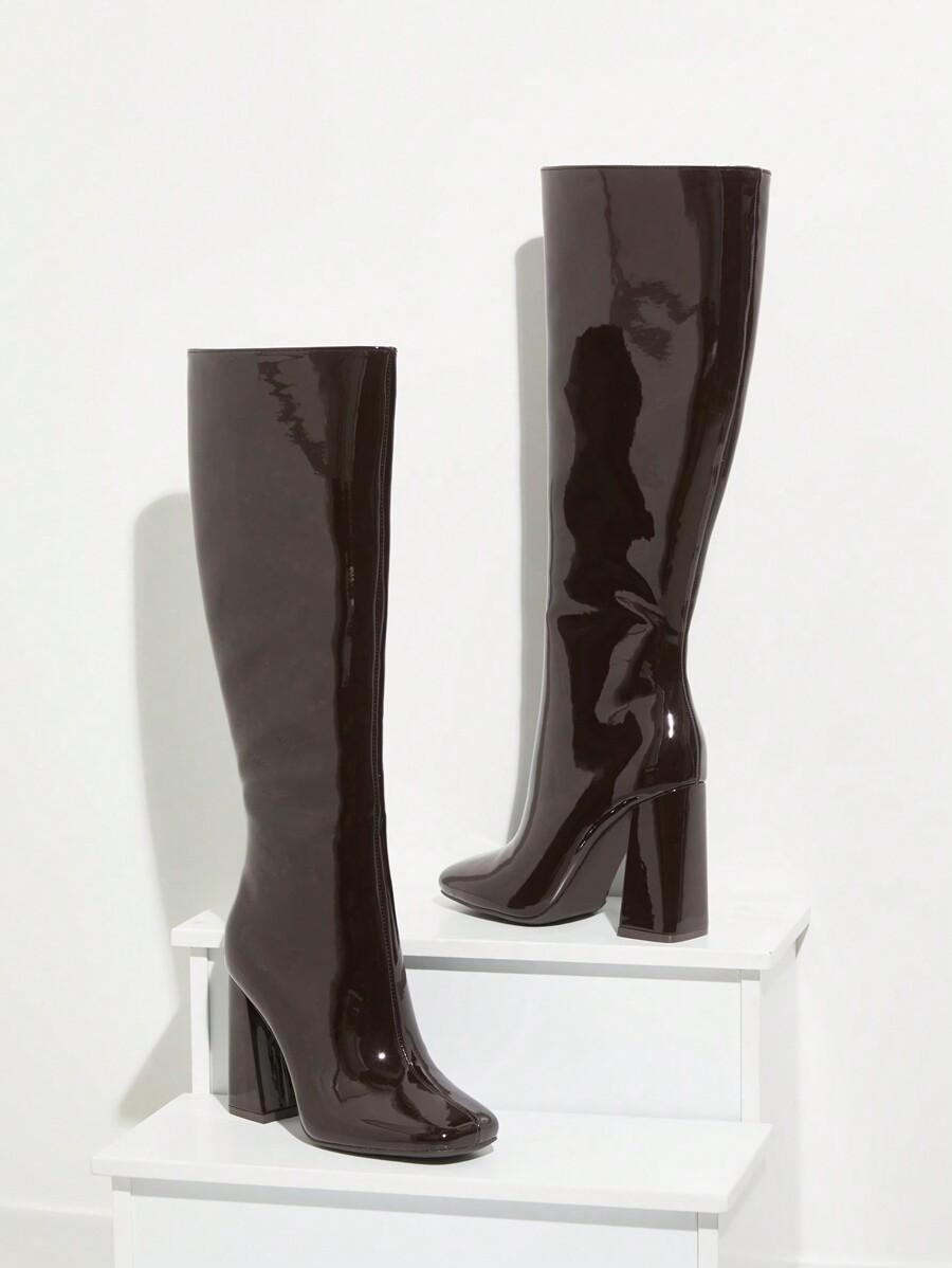 SHEIN BRĄZOWE LAKIEROWANE KOZAKI OBCAS W01__37