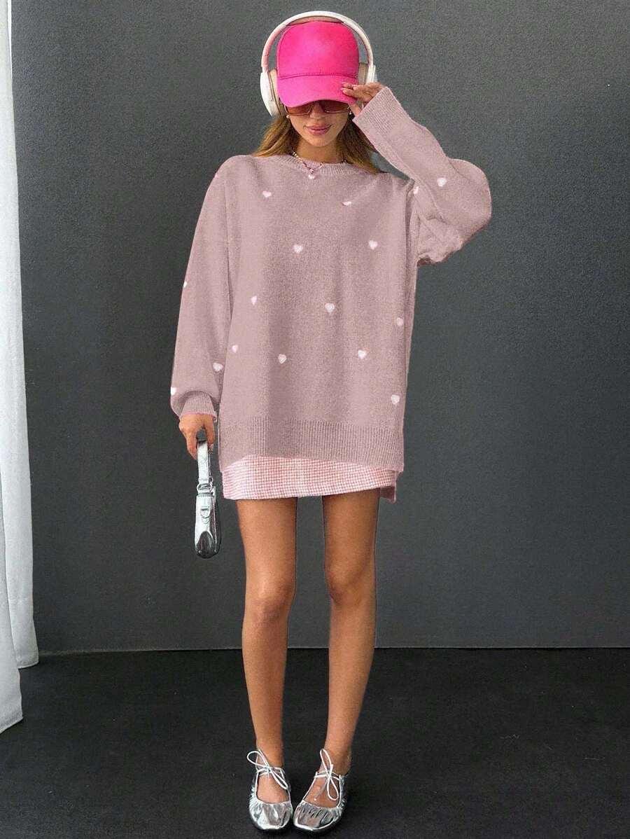 EURMUSE RÓŻOWY SWETER WZÓR SERCA S06__L