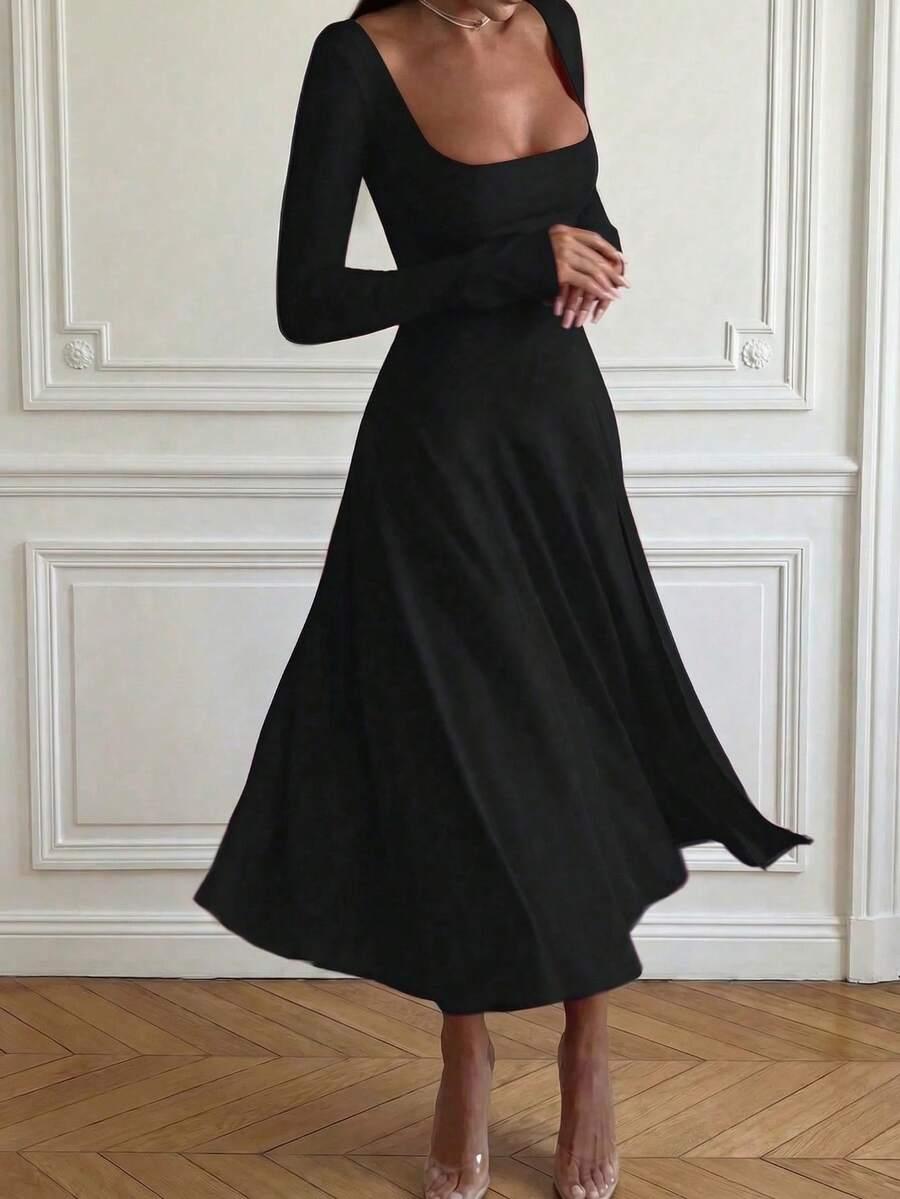 SHEIN CZARNA MIDI SUKIENKA S06__L