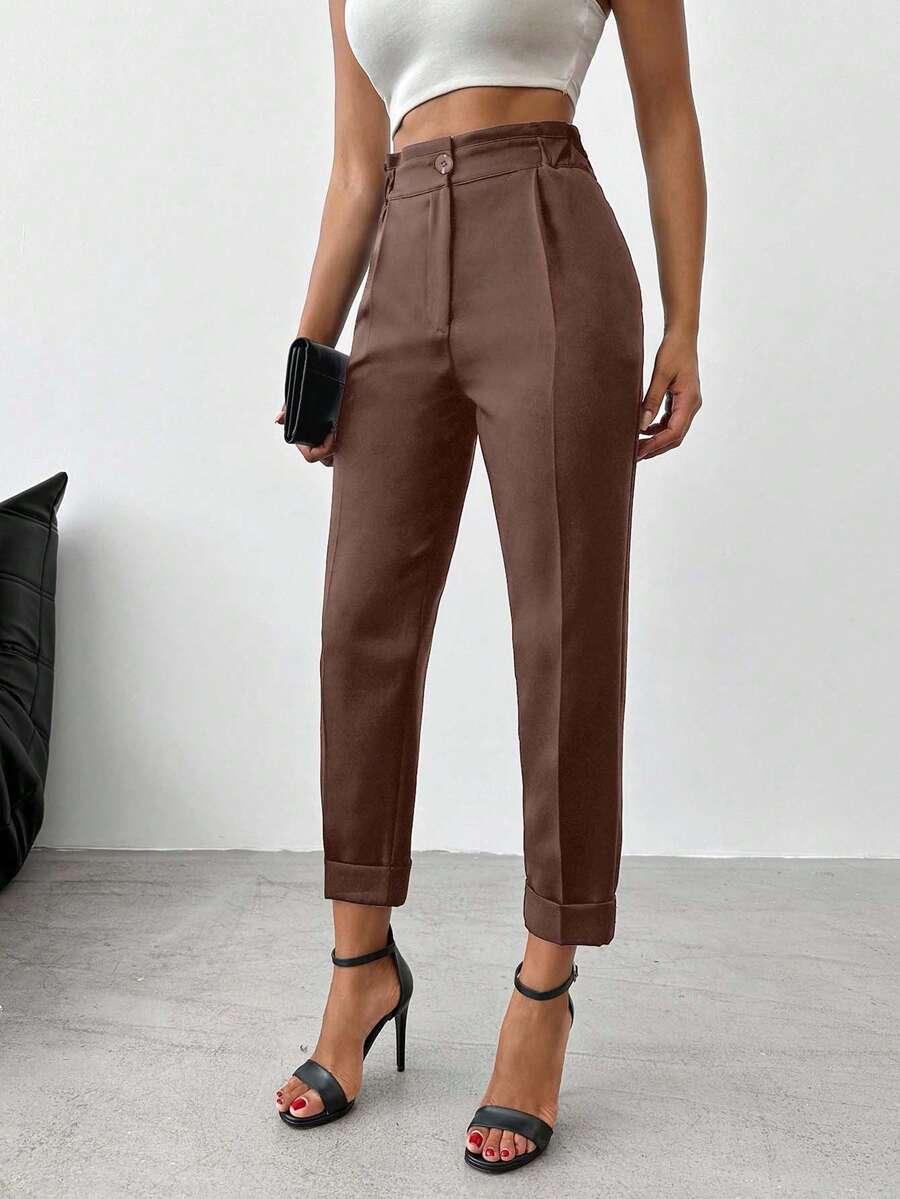 SHEIN BRĄZOWE SPODNIE KIESZENIE ZAMEK S06__L