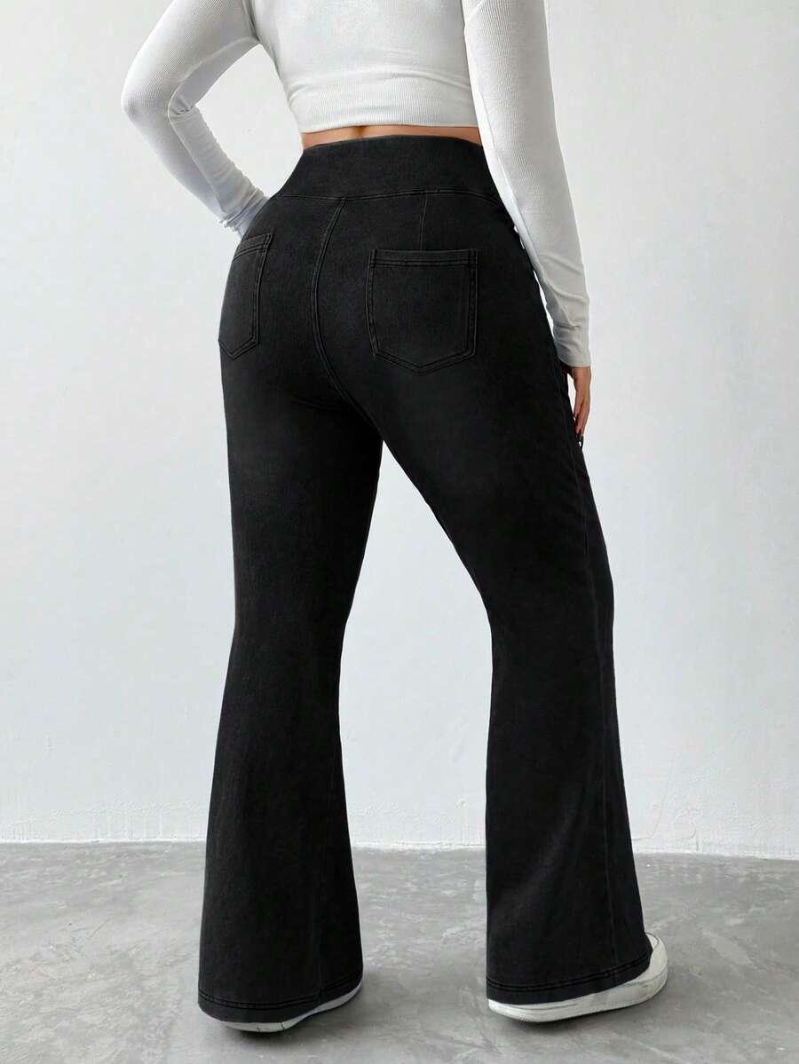 SHEIN CZARNE SPODNIE DZWONY WYSOKI STAN S06__48
