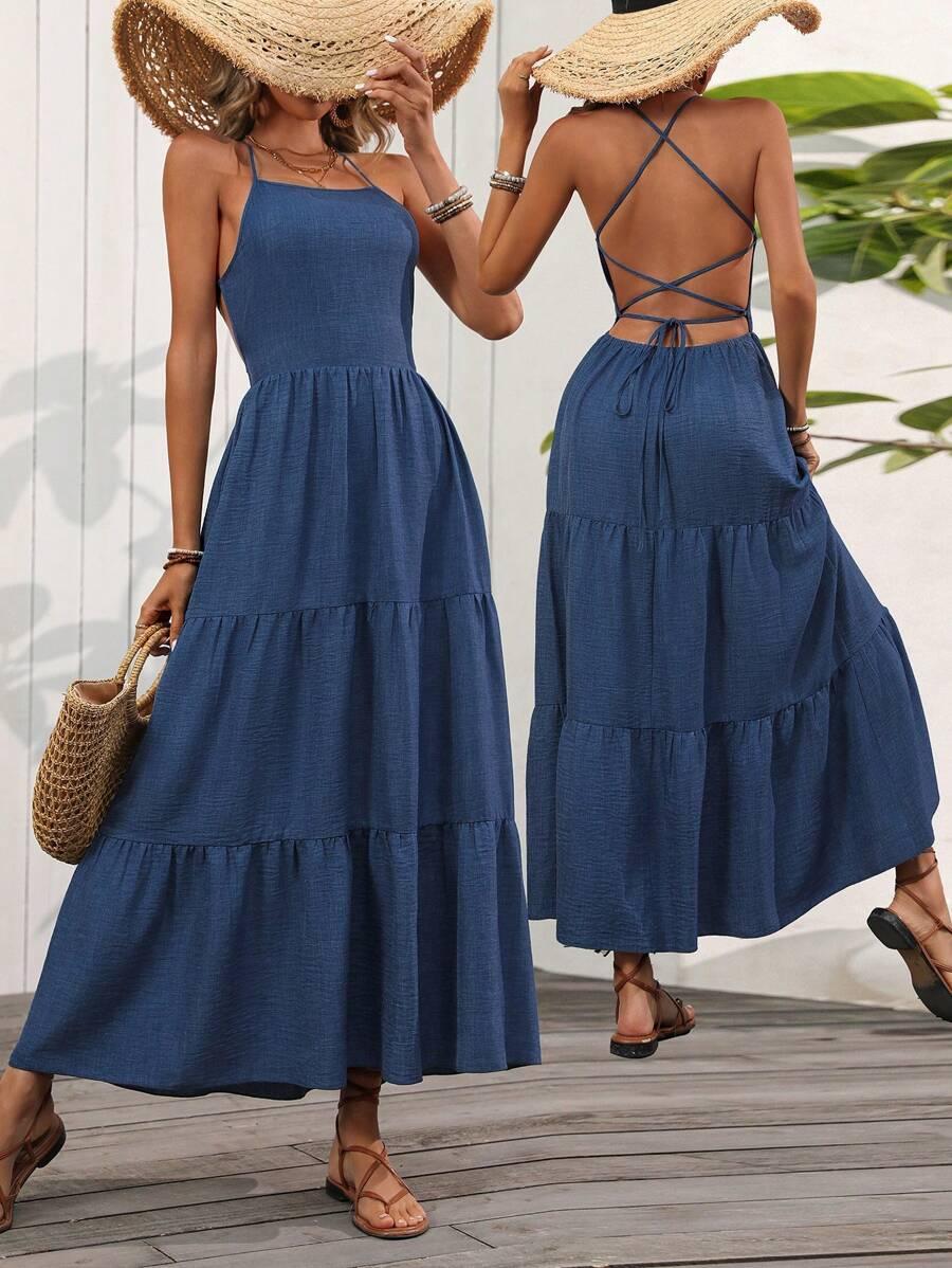 BREEZAYA NIEBIESKA MAXI SUKIENKA ODKRYTE PLECY S06__S