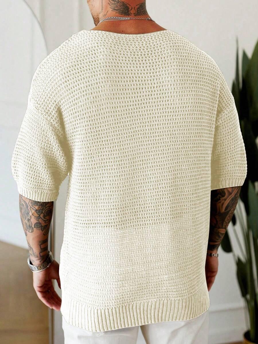 MANFINITY KREMOWY DZIANINOWY T-SHIRT S06__S