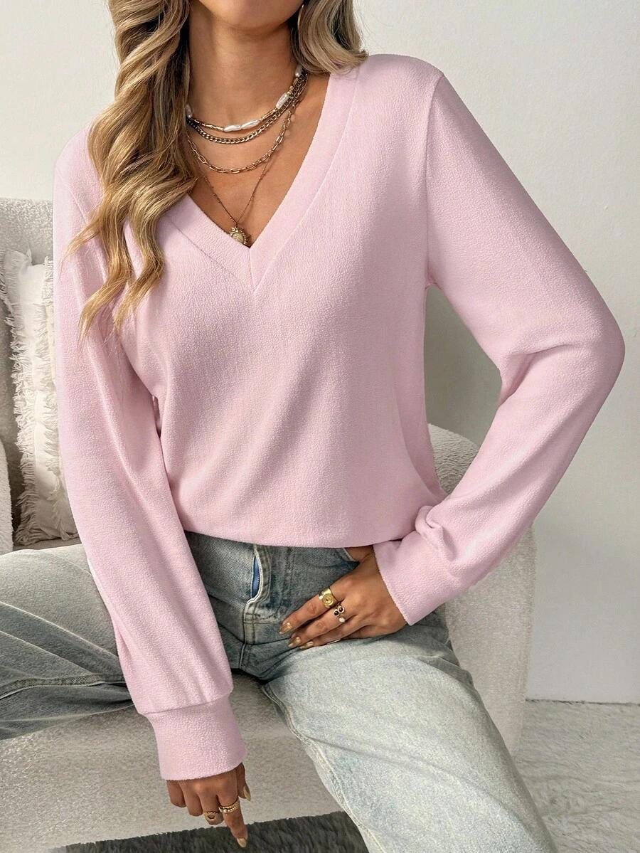 SHEIN RÓŻOWA BLUZKA DEKOLT V S06__M