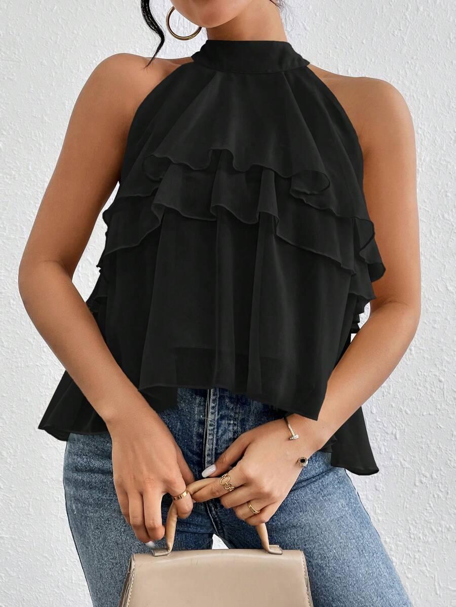SHEIN CZARNA BLUZKA BEZ RĘKAWÓW S06__M
