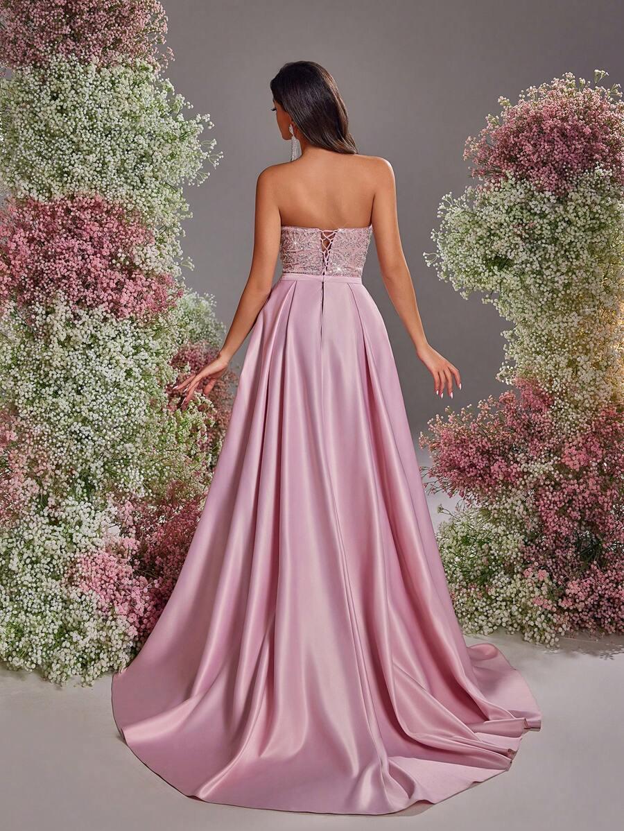 SHEIN RÓŻOWA MAXI SUKIENKA ZDOBIENIE S06__S
