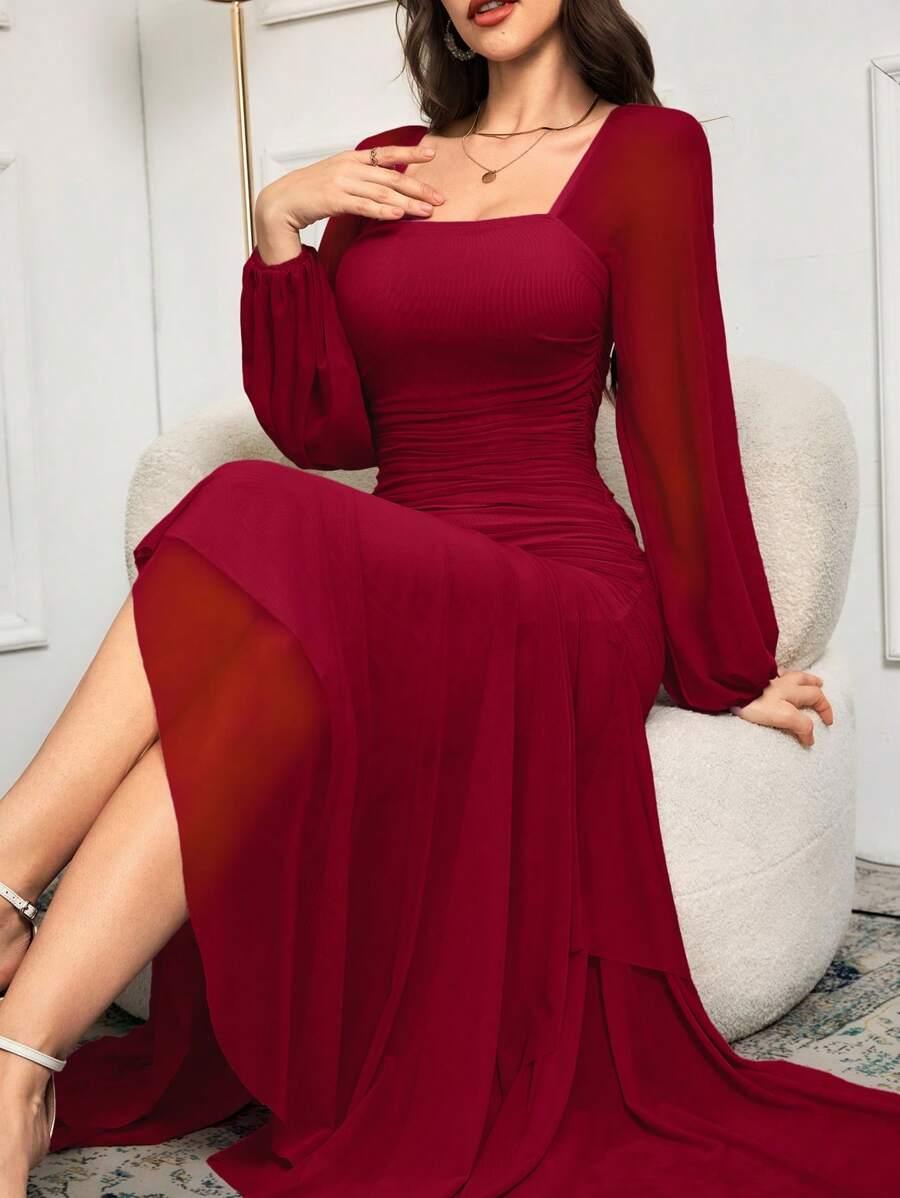 MODELYN CZERWONA MAXI SUKIENKA DŁUGI RĘKAW S06__XL