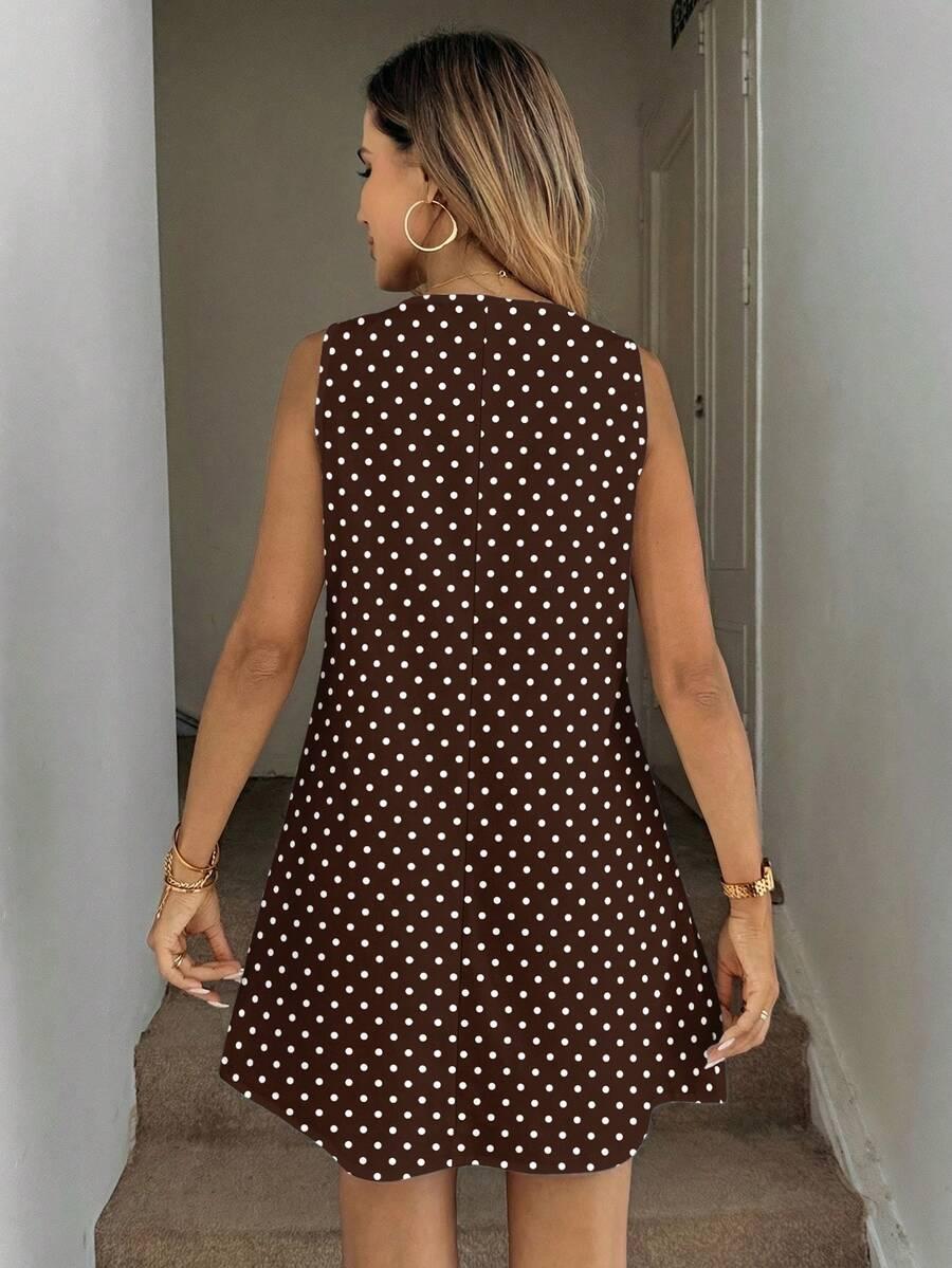 SHEIN BRĄZOWA MINI SUKIENKA W GROSZKI S09__M