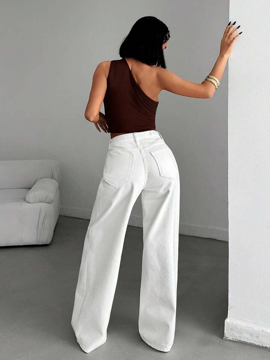 EURMUSE BIAŁE SPODNIE JEANS WYSOKI STAN S06__L