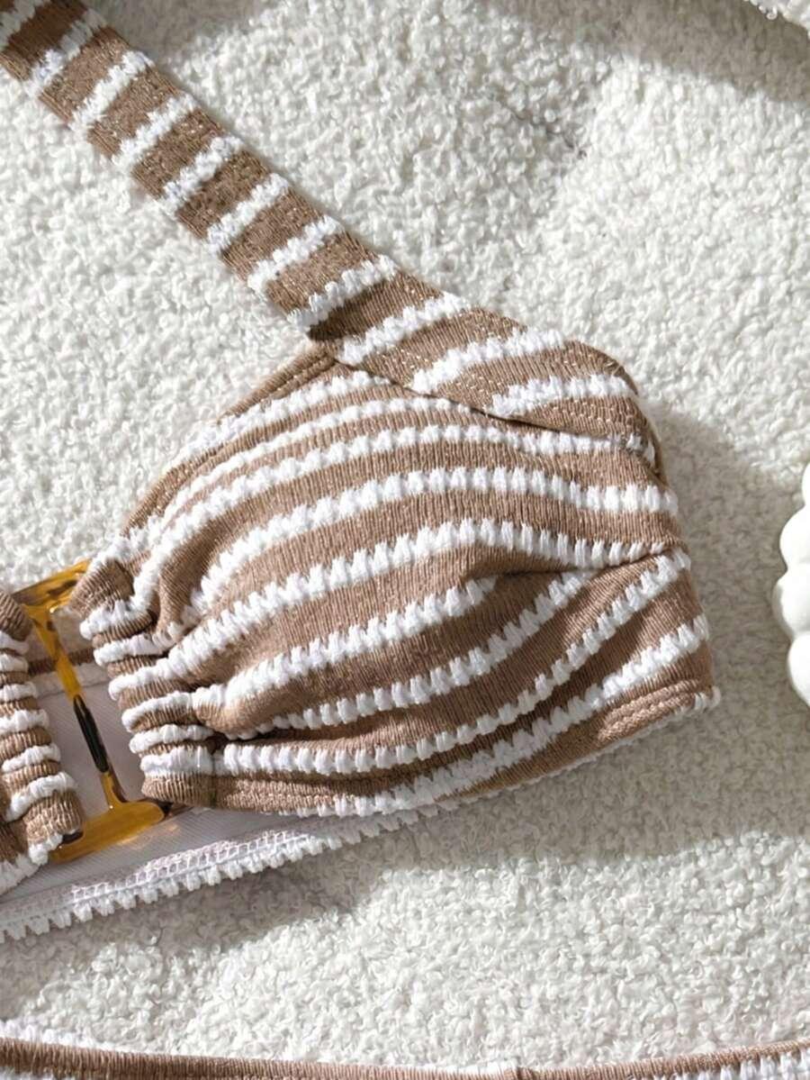 SHEIN DWUCZĘŚCIOWY STRÓJ KĄPIELOWY WZÓR PASKI PK01__M