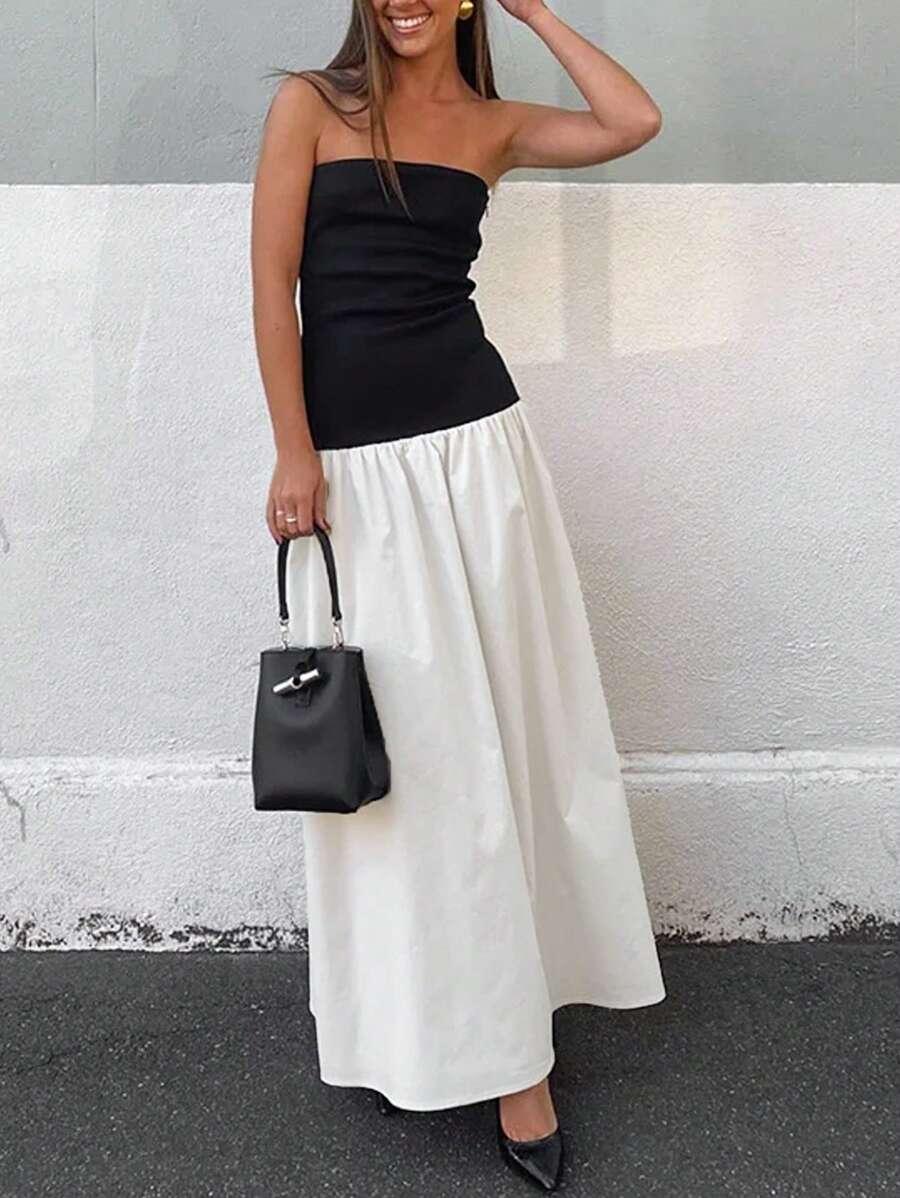 SHEIN SUKIENKA MAXI KONTRAST S06__S