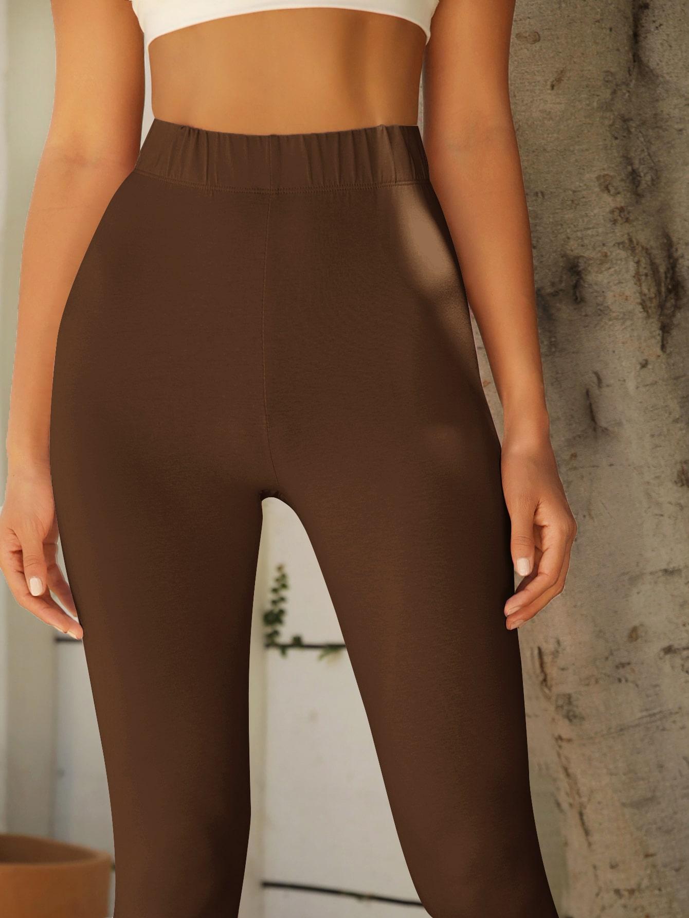 SHEIN BRĄZOWE KLASYCZNE LEGGINSY S06__S