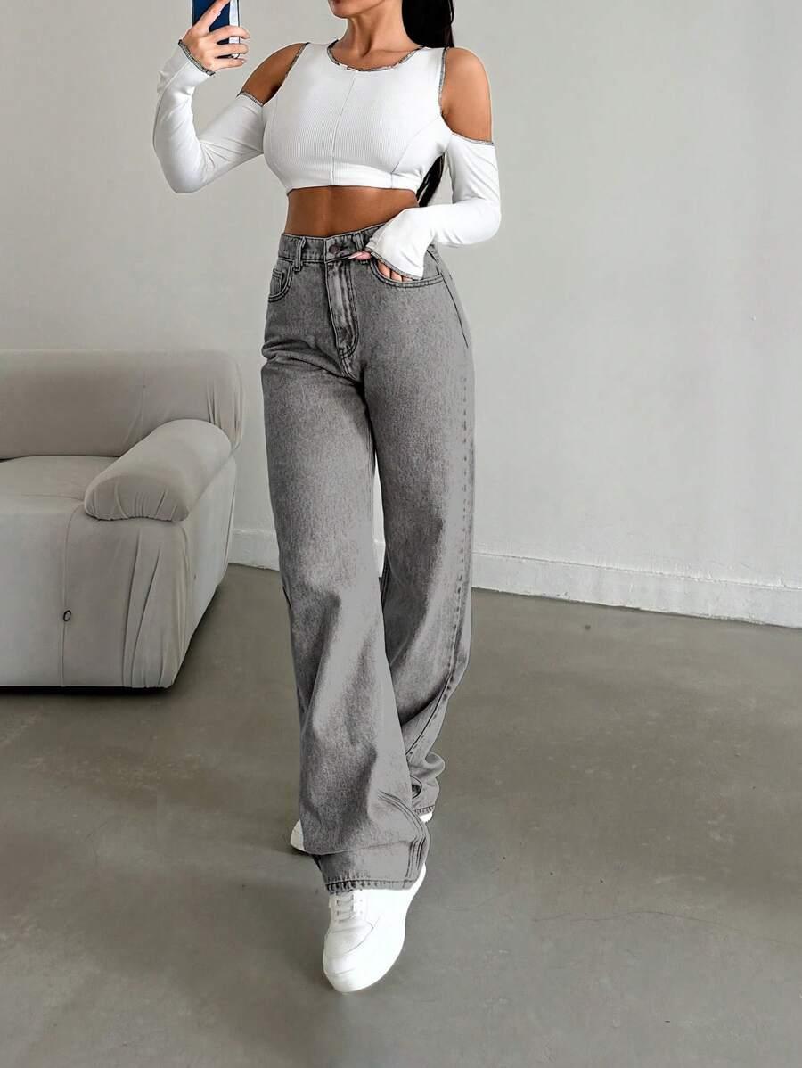 SHEIN SZARE SPODNIE JEANSOWE S06__XXS