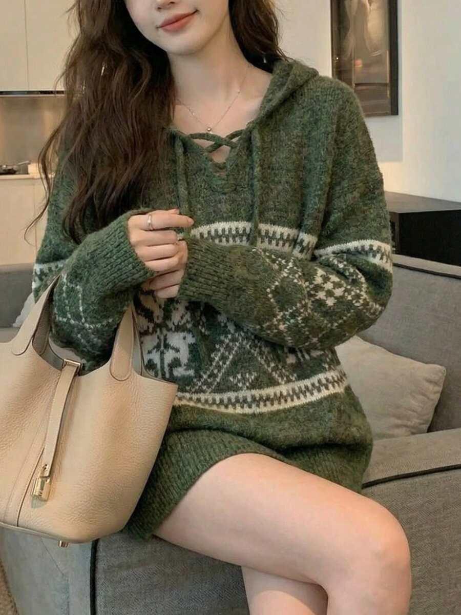 SHEIN ZIELONY SWETER Z KAPTUREM WZÓR S09__S
