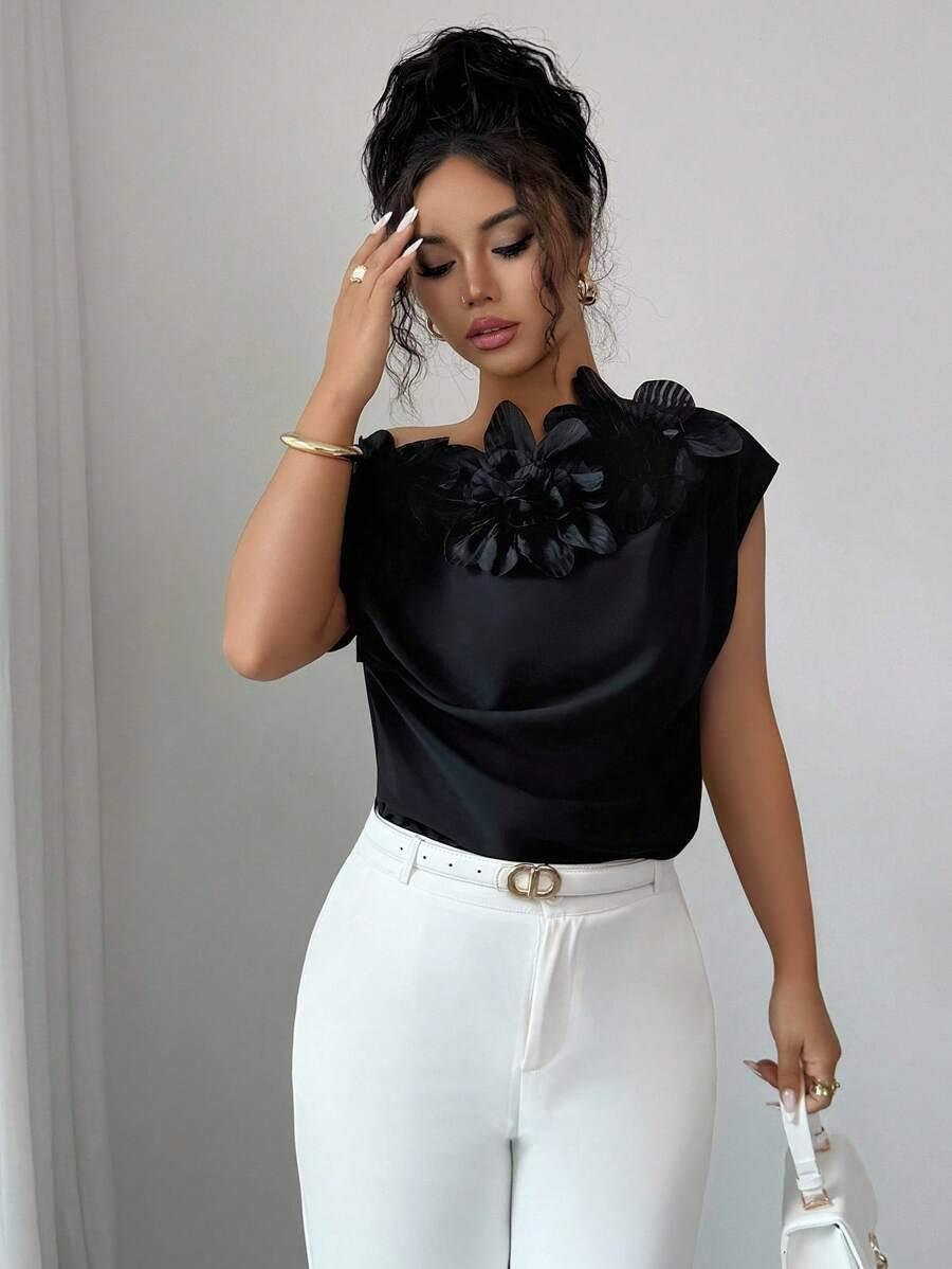 ELENZGA CZARNA BLUZKA KWIATY S06__L