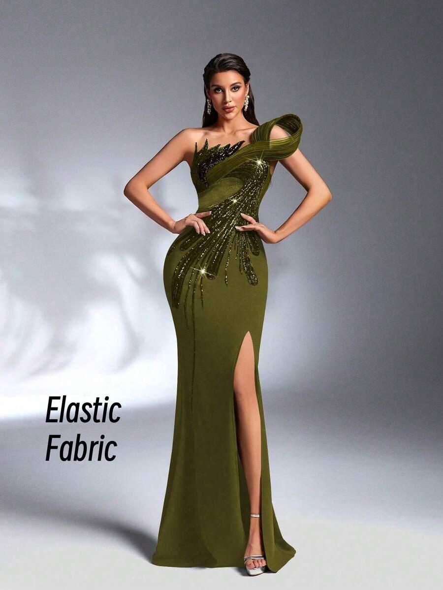 SHEIN ZIELONA MAXI SUKIENKA ZDOBIENIE S06__L