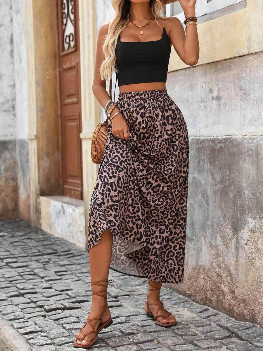 SHEIN MAXI SPÓDNICA Z GUMKĄ W PASIE ANIMAL PRINT PK01__S