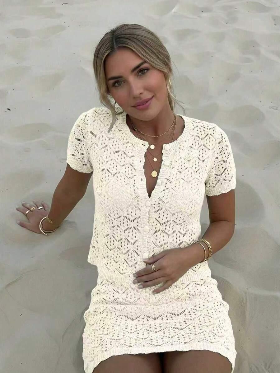 SHEIN AŻUROWA MINI SPÓDNICA Z GUMKĄ W PASIE PK01__XS