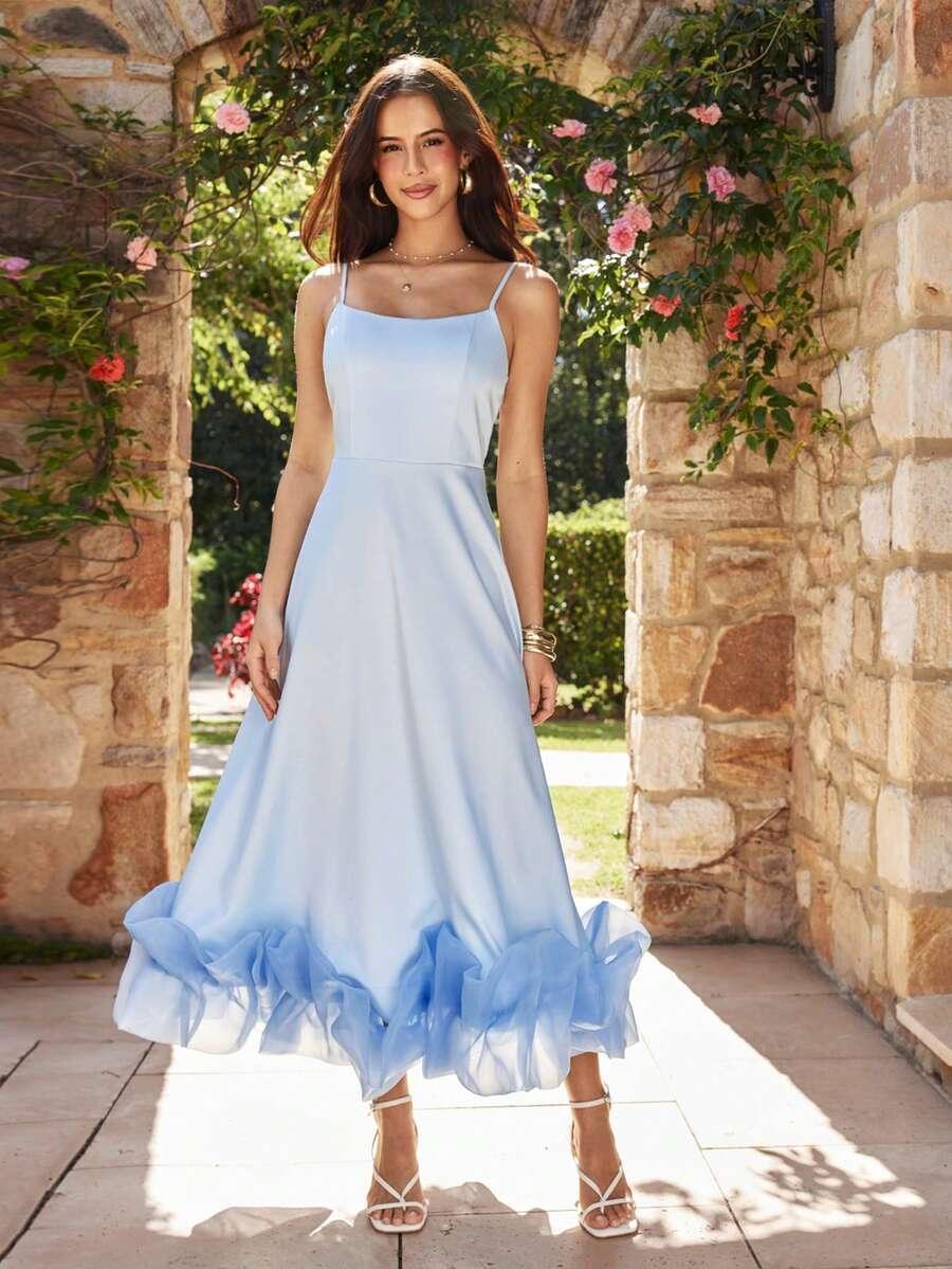 SHEIN NIEBIESKA SUKIENKA NA RAMIĄCZKACH FALBANA S06__XL