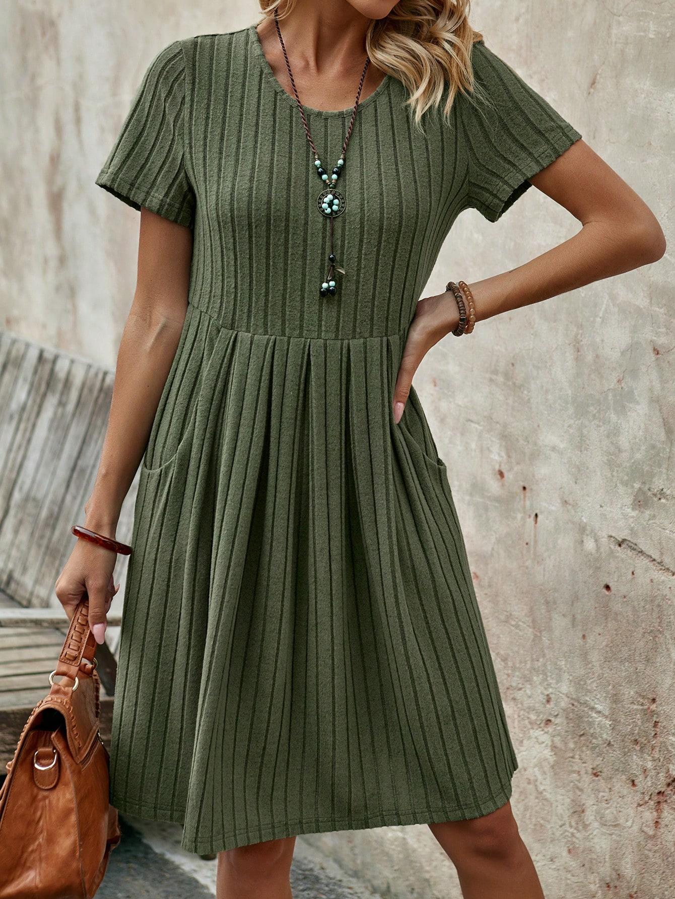 SHEIN ZIELONA SUKIENKA PRZED KOLANO PRĄŻKI S06__S