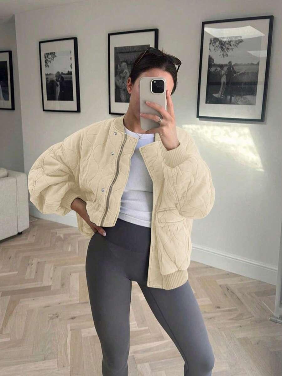 SHEIN BEŻOWA PIKOWANA KURTKA W01__L