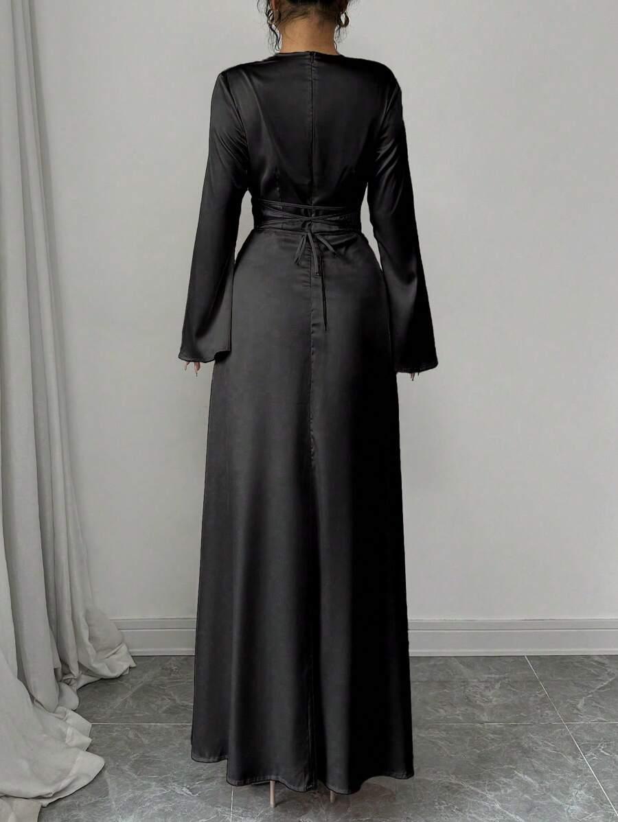 SHEIN CZARNA SATYNOWA MAXI SUKIENKA S06__L