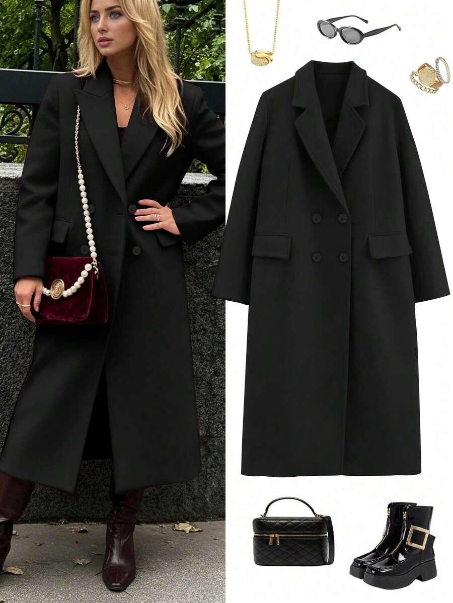 SHEIN CZARNY DWURZĘDOWY PŁASZCZ W01__XL