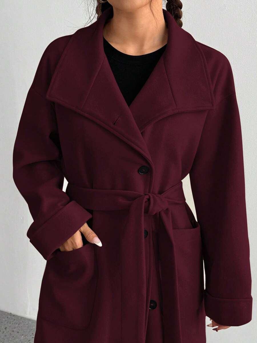 SHEIN BORDOWY PŁASZCZ GUZIKI W01__L