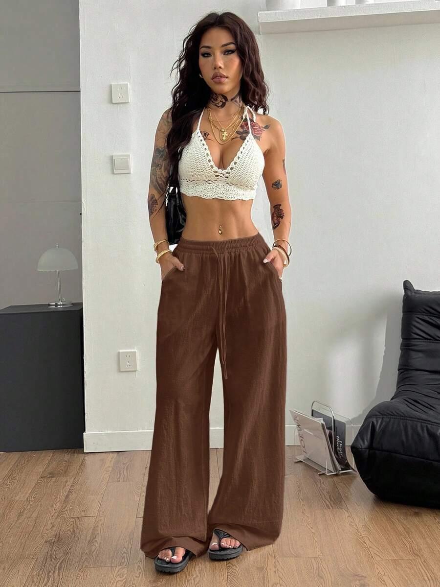 COOLANE BRĄZOWE SPODNIE CASUAL S09__L