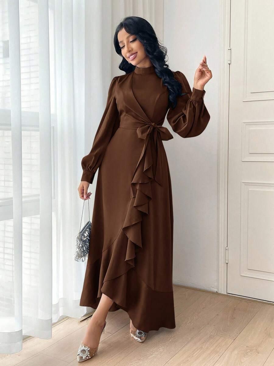 SHEIN BRĄZOWA MAXI SUKIENKA S06__M