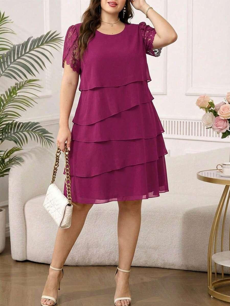 SHEIN SUKIENKA Z KRÓTKIM RĘKAWEM FALBANY S06__48