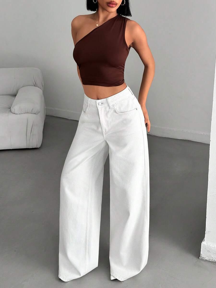 EURMUSE BIAŁE SPODNIE JEANS WYSOKI STAN S06__L