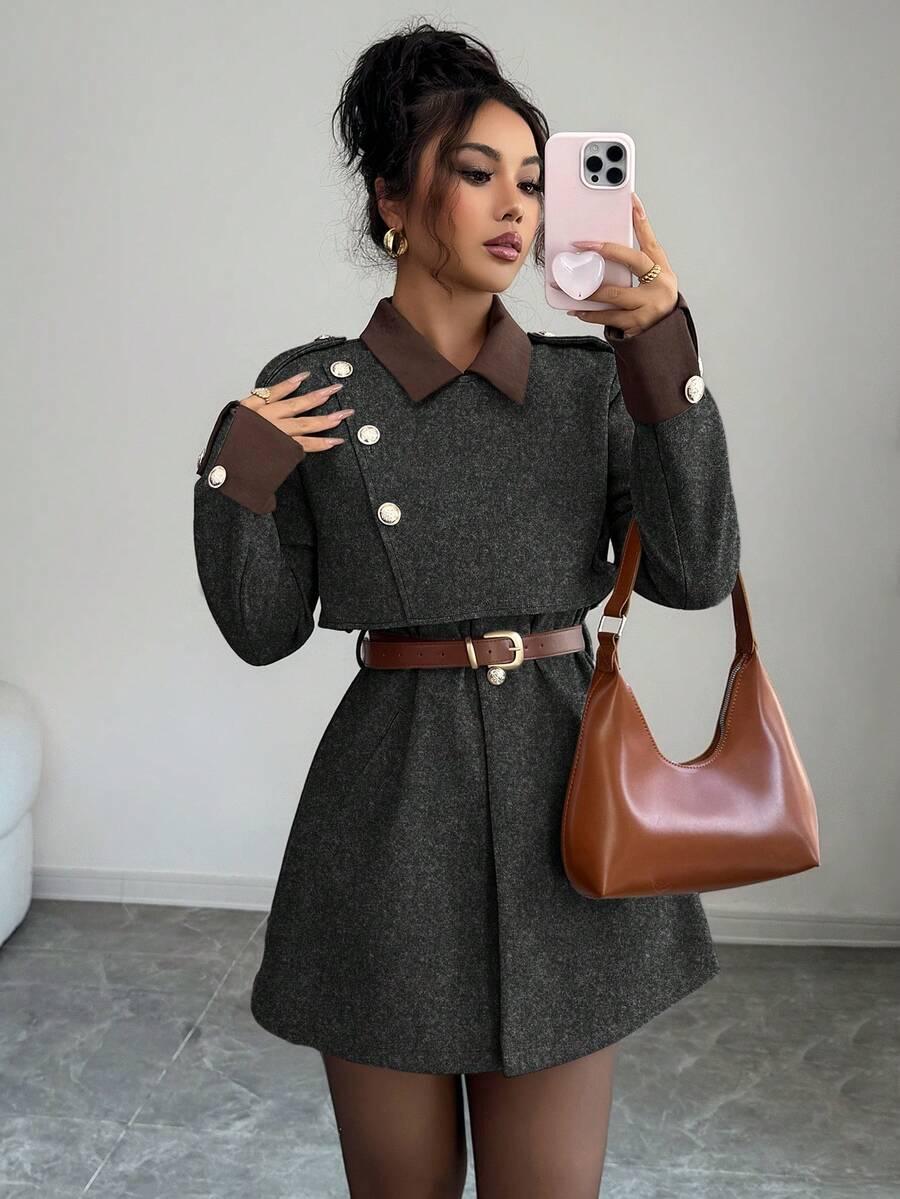 SHEIN SZARY PŁASZCZ GUZIKI W01__S