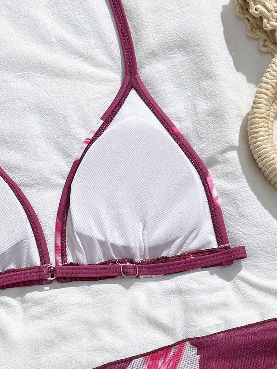 SHEIN BORDOWY STRÓJ KĄPIELOWY DWUCZĘŚCIOWY KOMPLET SARONG S09__158/162